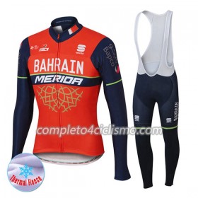 Completo Maglia ML + Pantaloncino con bretelle ML 2017 Bahrain-Merida Donna N001 Winter Invernale